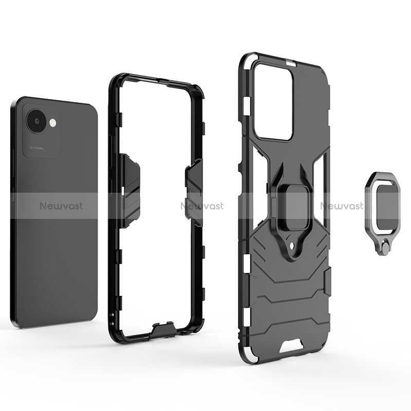 Silicone Matte Finish and Plastic Back Cover Case with Magnetic Finger Ring Stand for Realme C30s