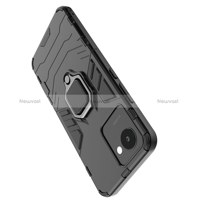 Silicone Matte Finish and Plastic Back Cover Case with Magnetic Finger Ring Stand for Realme C30s