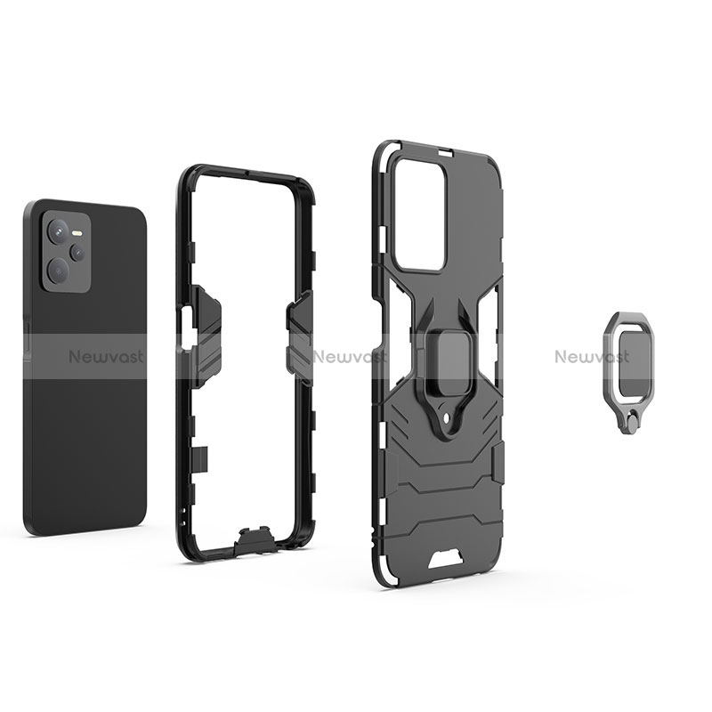 Silicone Matte Finish and Plastic Back Cover Case with Magnetic Finger Ring Stand for Realme C35