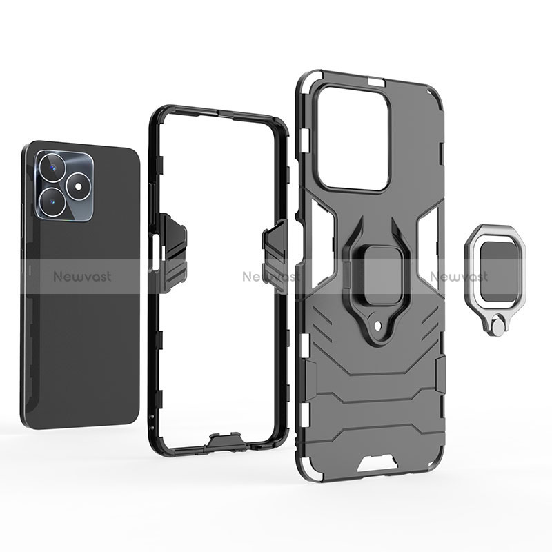 Silicone Matte Finish and Plastic Back Cover Case with Magnetic Finger Ring Stand for Realme C51