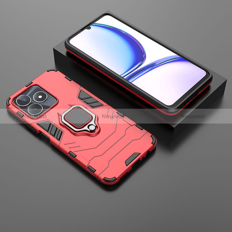 Silicone Matte Finish and Plastic Back Cover Case with Magnetic Finger Ring Stand for Realme C51