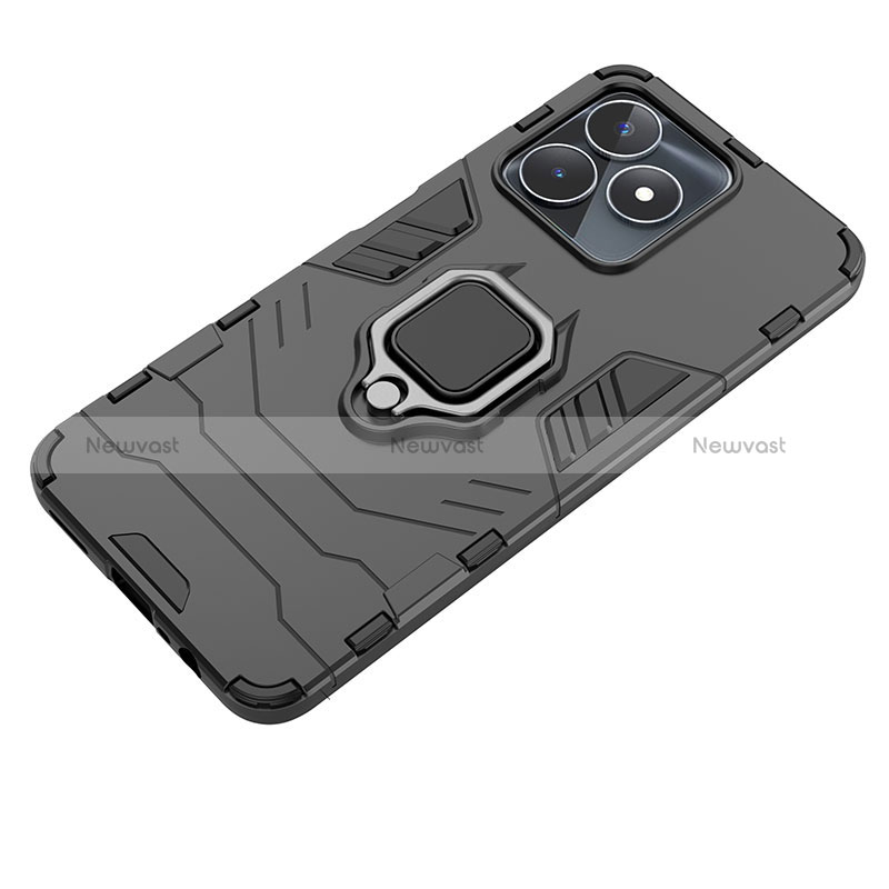 Silicone Matte Finish and Plastic Back Cover Case with Magnetic Finger Ring Stand for Realme C51