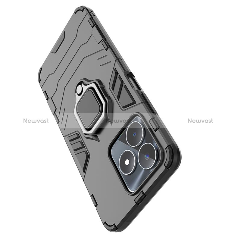 Silicone Matte Finish and Plastic Back Cover Case with Magnetic Finger Ring Stand for Realme C51