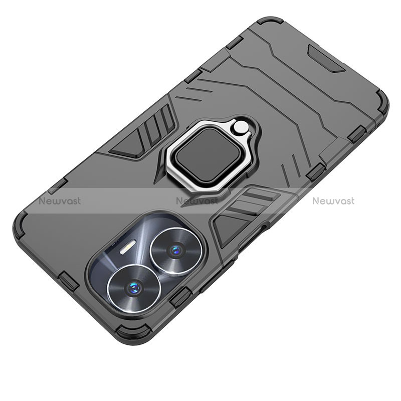 Silicone Matte Finish and Plastic Back Cover Case with Magnetic Finger Ring Stand for Realme C55