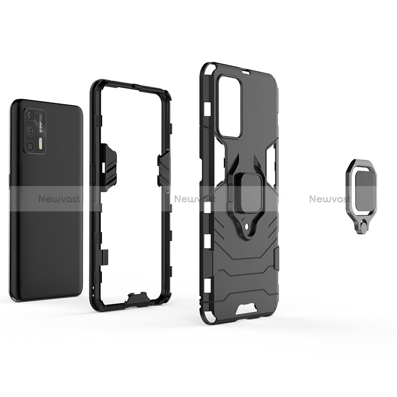 Silicone Matte Finish and Plastic Back Cover Case with Magnetic Finger Ring Stand for Realme GT 5G