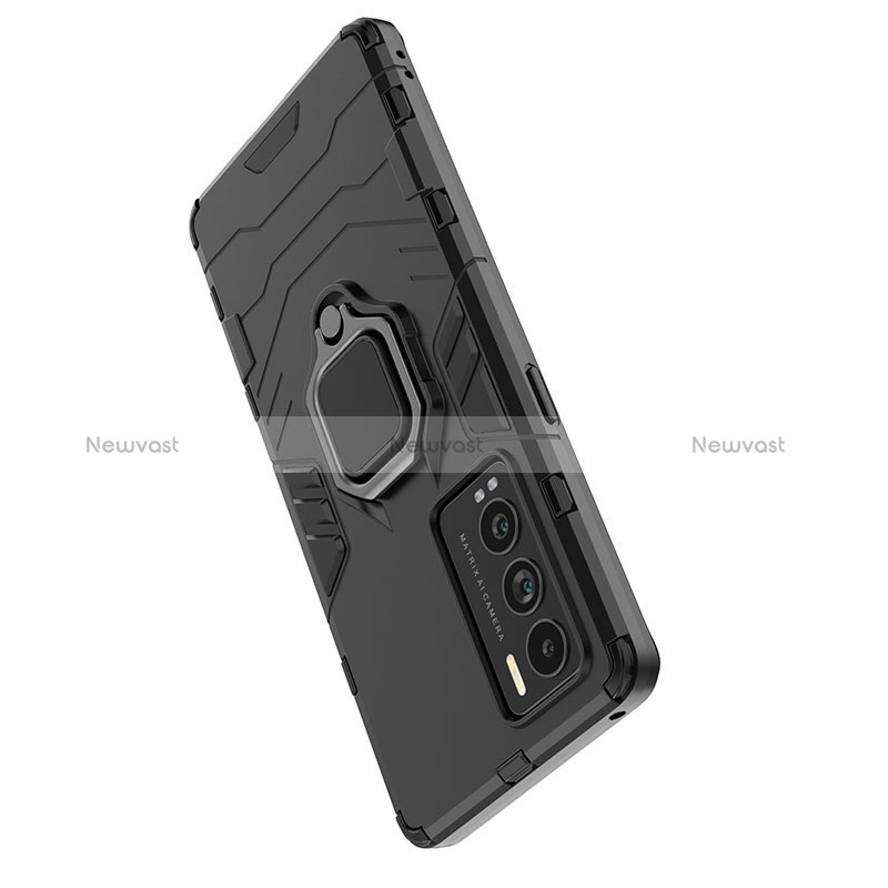 Silicone Matte Finish and Plastic Back Cover Case with Magnetic Finger Ring Stand for Realme GT Master Explorer 5G