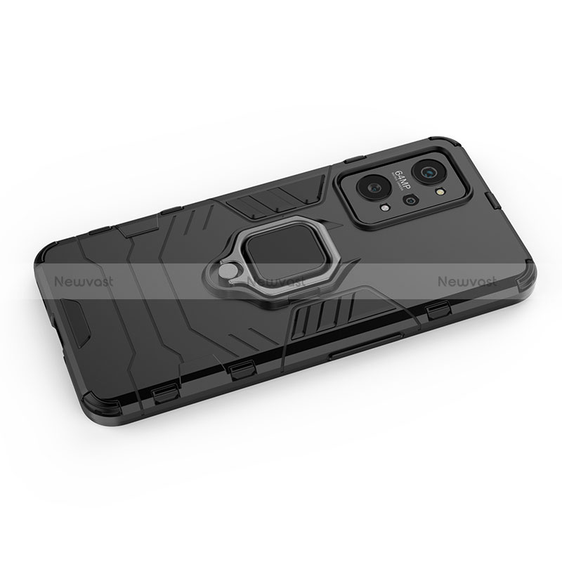 Silicone Matte Finish and Plastic Back Cover Case with Magnetic Finger Ring Stand for Realme GT Neo 3T 5G