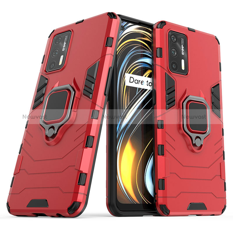 Silicone Matte Finish and Plastic Back Cover Case with Magnetic Finger Ring Stand for Realme GT Neo 5G Red