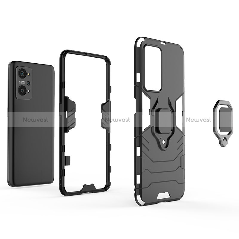 Silicone Matte Finish and Plastic Back Cover Case with Magnetic Finger Ring Stand for Realme GT Neo2 5G