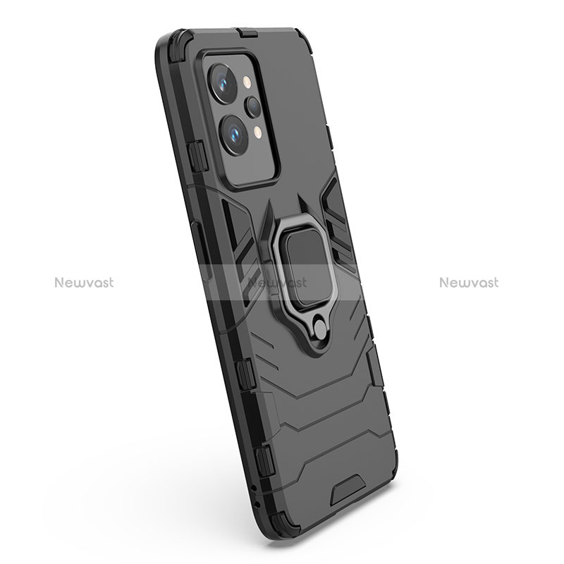 Silicone Matte Finish and Plastic Back Cover Case with Magnetic Finger Ring Stand for Realme GT2 Pro 5G