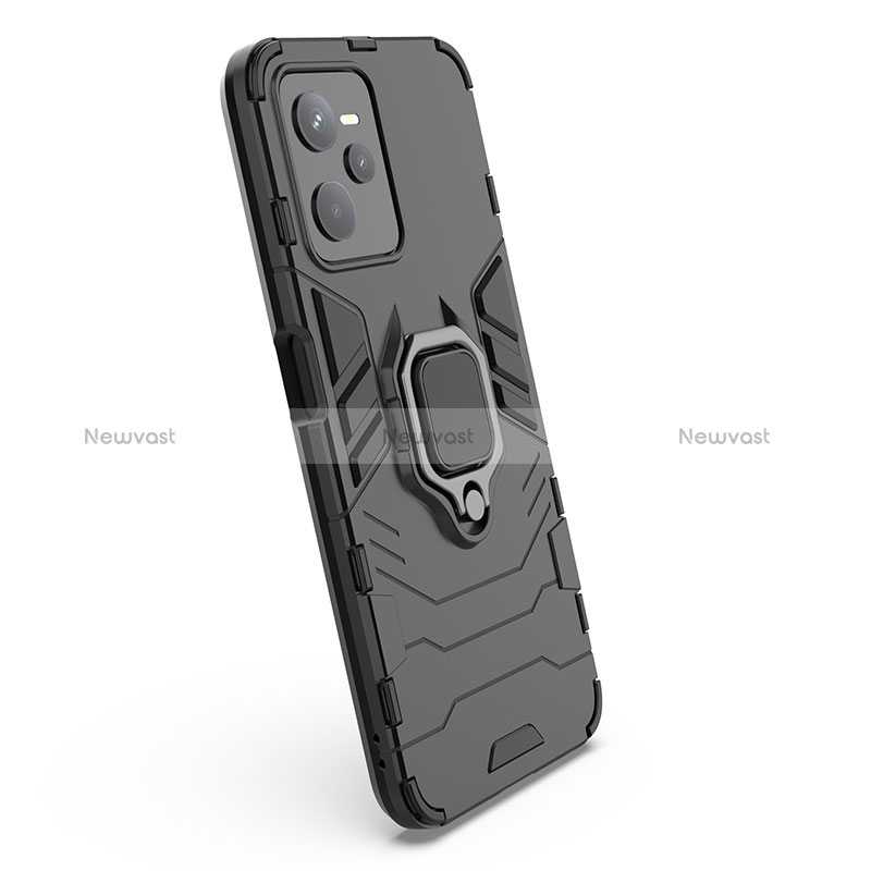 Silicone Matte Finish and Plastic Back Cover Case with Magnetic Finger Ring Stand for Realme Narzo 50A Prime