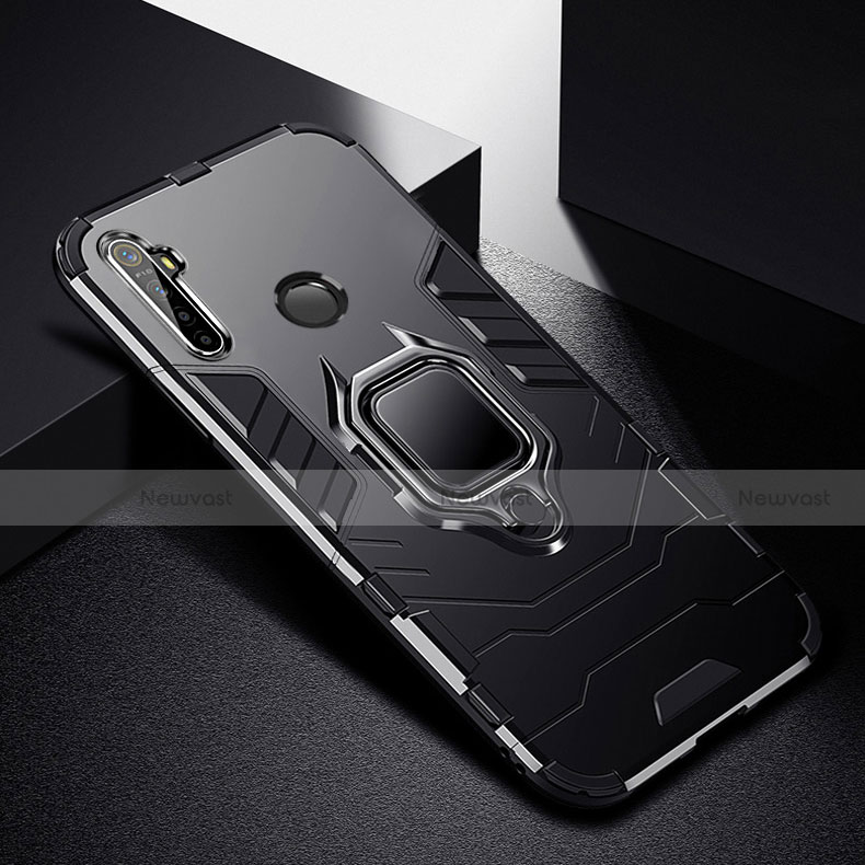 Silicone Matte Finish and Plastic Back Cover Case with Magnetic Finger Ring Stand for Realme Q