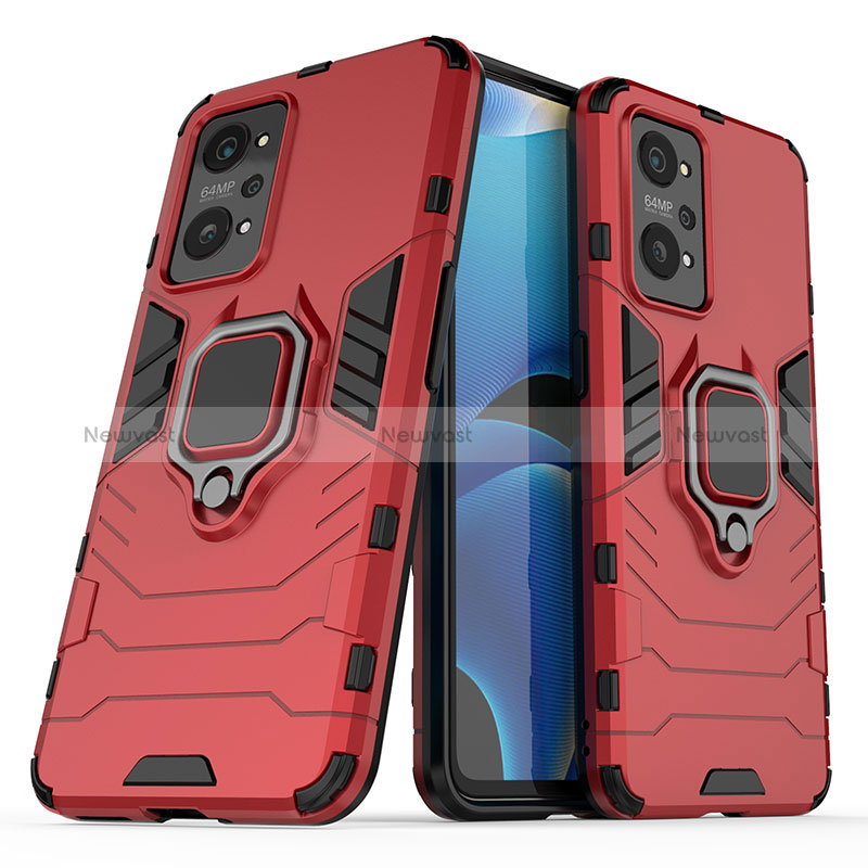 Silicone Matte Finish and Plastic Back Cover Case with Magnetic Finger Ring Stand for Realme Q5 Pro 5G