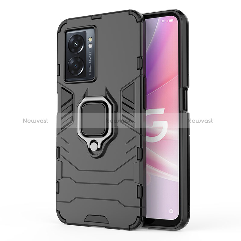 Silicone Matte Finish and Plastic Back Cover Case with Magnetic Finger Ring Stand for Realme Q5i 5G