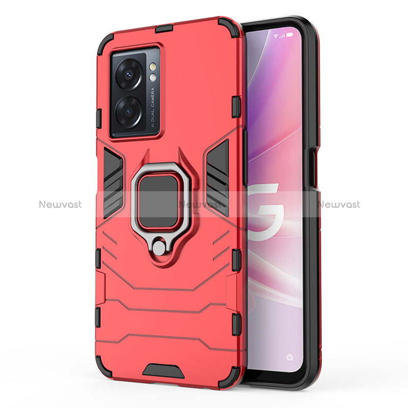 Silicone Matte Finish and Plastic Back Cover Case with Magnetic Finger Ring Stand for Realme Q5i 5G