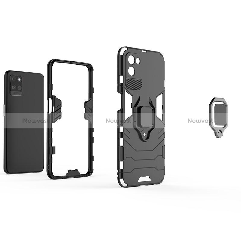 Silicone Matte Finish and Plastic Back Cover Case with Magnetic Finger Ring Stand for Realme V11s 5G