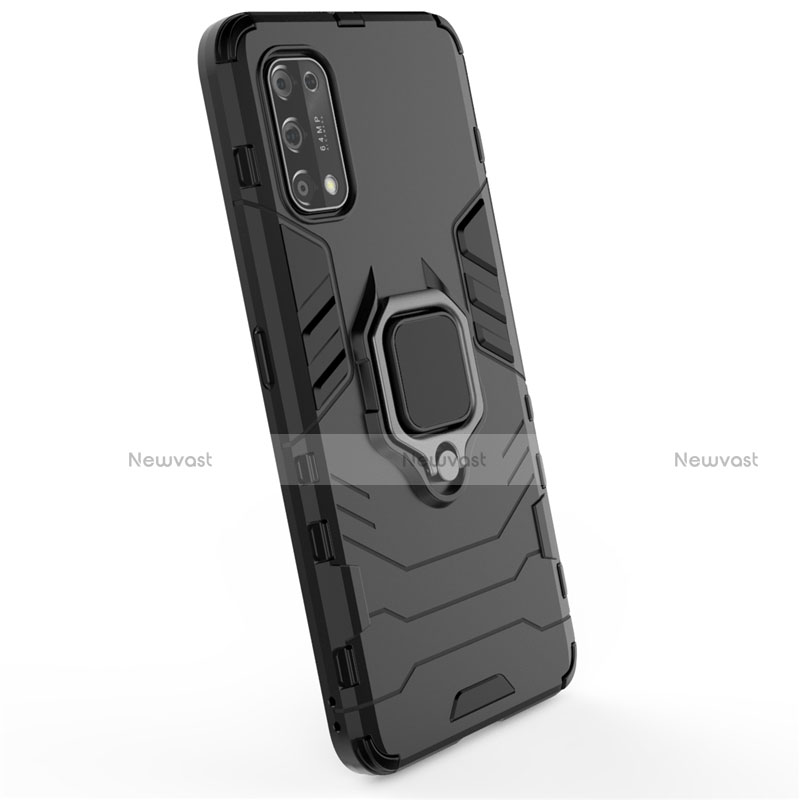 Silicone Matte Finish and Plastic Back Cover Case with Magnetic Finger Ring Stand for Realme V15 5G