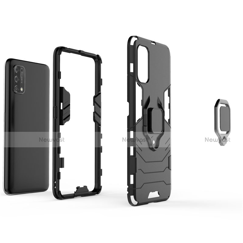 Silicone Matte Finish and Plastic Back Cover Case with Magnetic Finger Ring Stand for Realme V15 5G