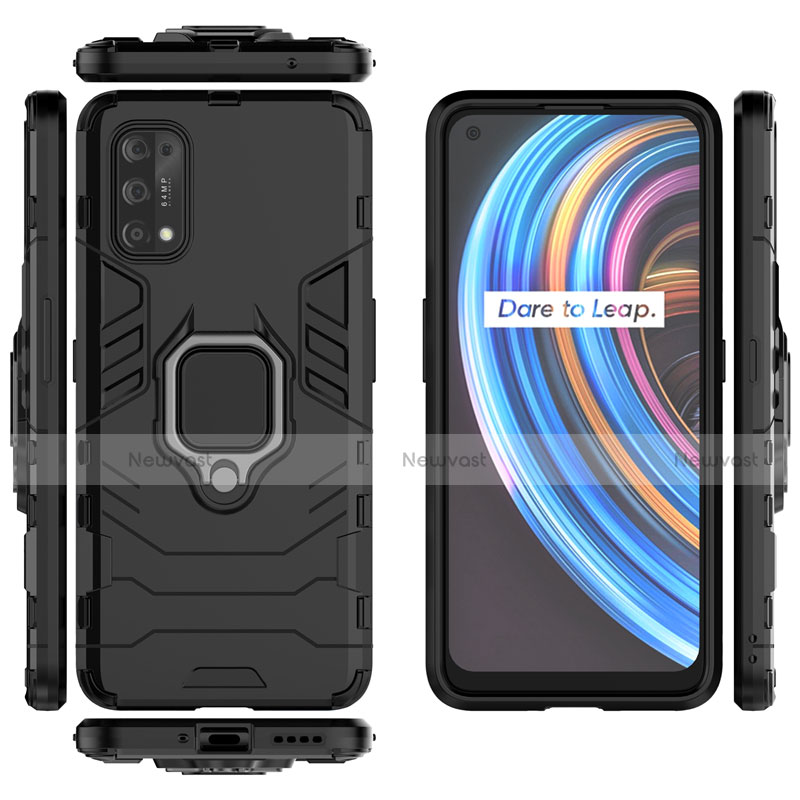 Silicone Matte Finish and Plastic Back Cover Case with Magnetic Finger Ring Stand for Realme V15 5G