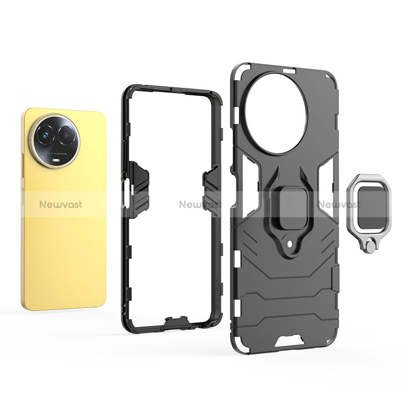 Silicone Matte Finish and Plastic Back Cover Case with Magnetic Finger Ring Stand for Realme V50 5G