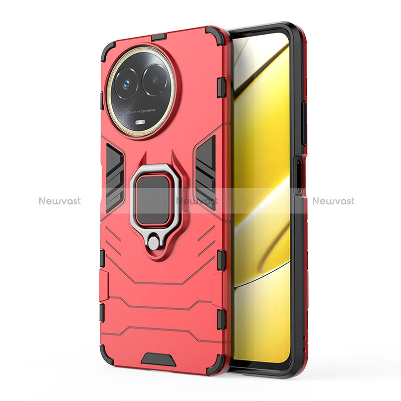 Silicone Matte Finish and Plastic Back Cover Case with Magnetic Finger Ring Stand for Realme V50 5G