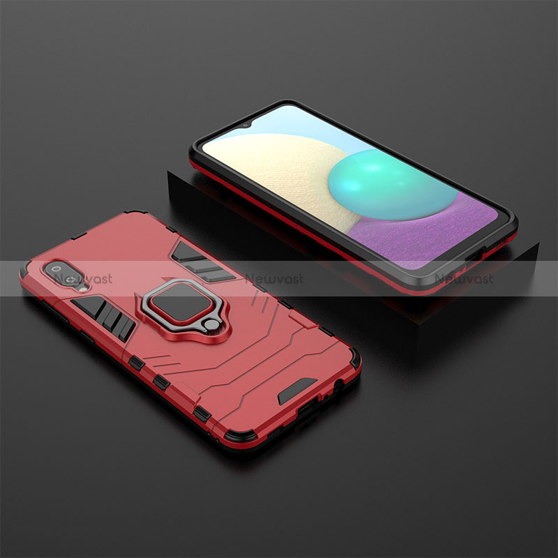 Silicone Matte Finish and Plastic Back Cover Case with Magnetic Finger Ring Stand for Samsung Galaxy A02