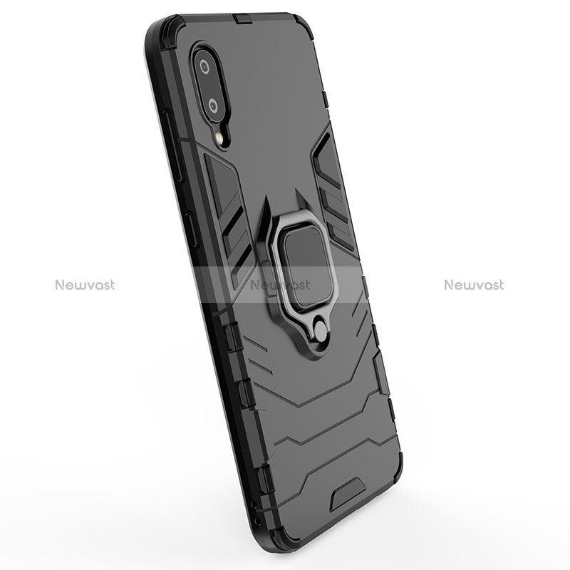 Silicone Matte Finish and Plastic Back Cover Case with Magnetic Finger Ring Stand for Samsung Galaxy A02