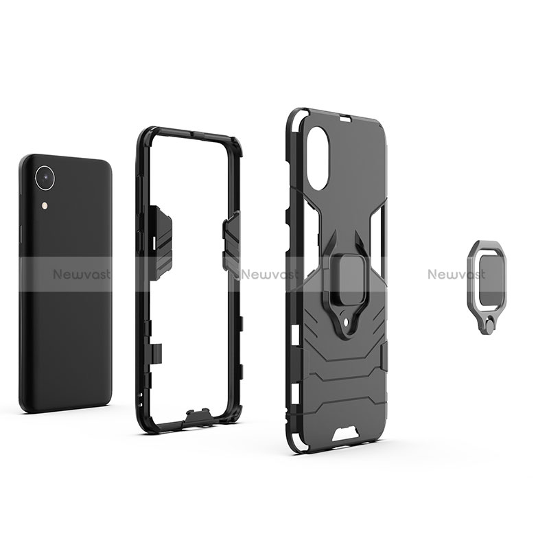 Silicone Matte Finish and Plastic Back Cover Case with Magnetic Finger Ring Stand for Samsung Galaxy A03 Core