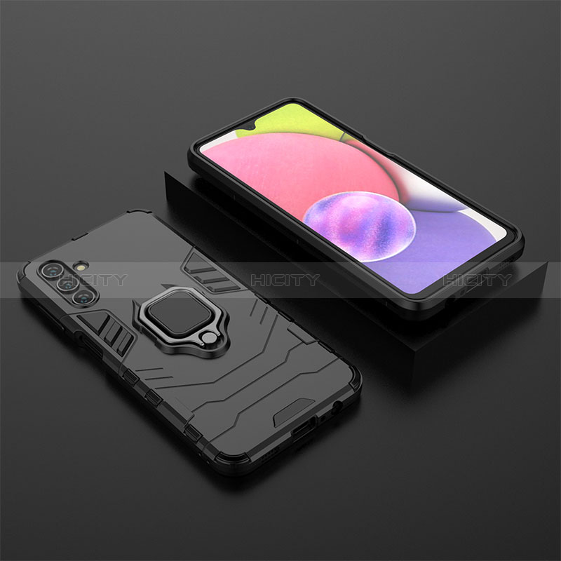 Silicone Matte Finish and Plastic Back Cover Case with Magnetic Finger Ring Stand for Samsung Galaxy A04s