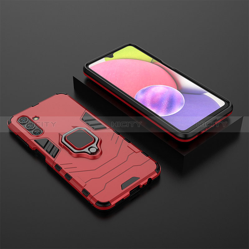 Silicone Matte Finish and Plastic Back Cover Case with Magnetic Finger Ring Stand for Samsung Galaxy A04s