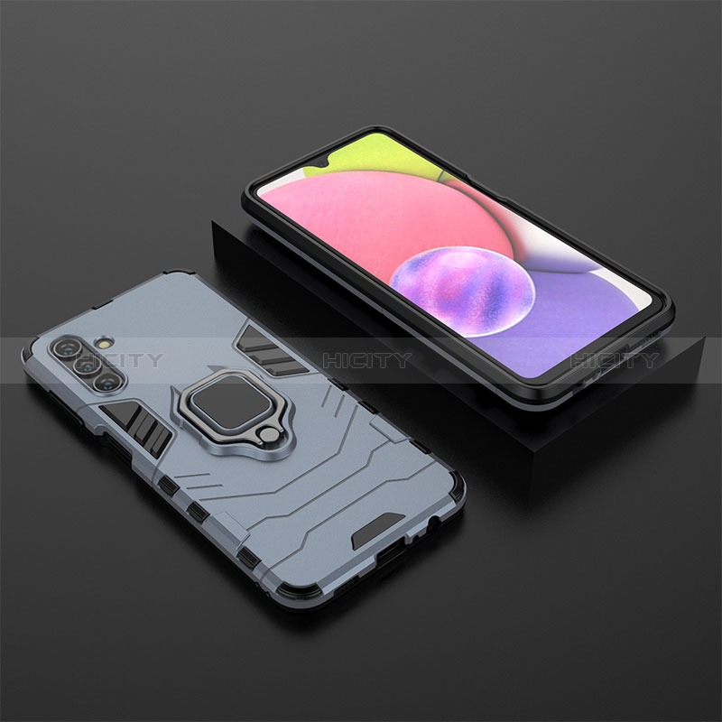 Silicone Matte Finish and Plastic Back Cover Case with Magnetic Finger Ring Stand for Samsung Galaxy A04s