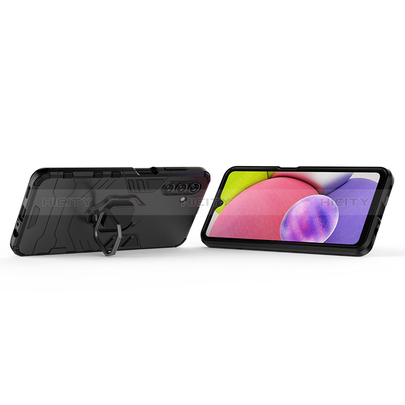 Silicone Matte Finish and Plastic Back Cover Case with Magnetic Finger Ring Stand for Samsung Galaxy A04s