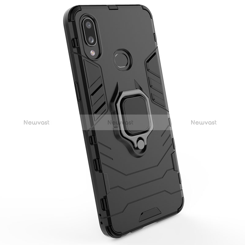 Silicone Matte Finish and Plastic Back Cover Case with Magnetic Finger Ring Stand for Samsung Galaxy A10s