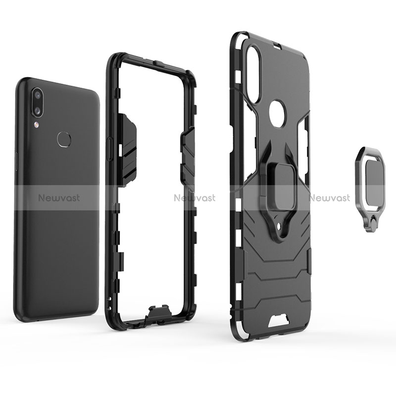 Silicone Matte Finish and Plastic Back Cover Case with Magnetic Finger Ring Stand for Samsung Galaxy A10s