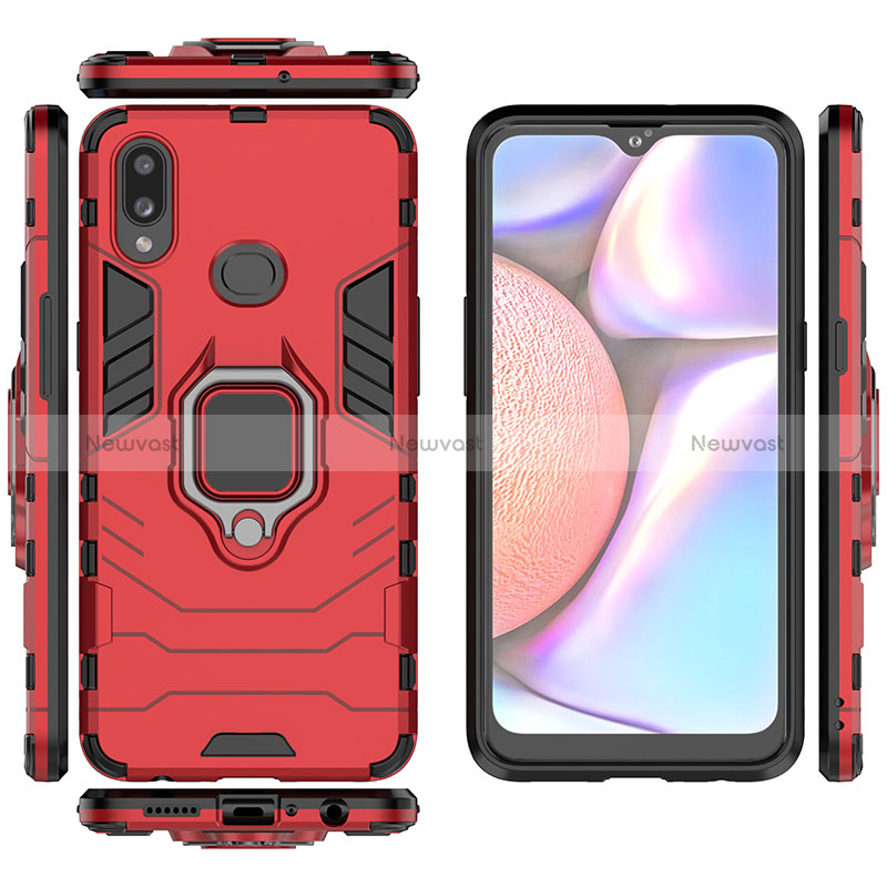 Silicone Matte Finish and Plastic Back Cover Case with Magnetic Finger Ring Stand for Samsung Galaxy A10s