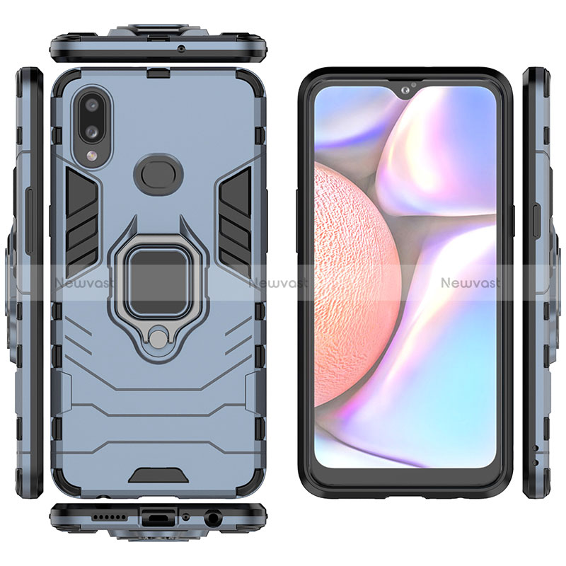 Silicone Matte Finish and Plastic Back Cover Case with Magnetic Finger Ring Stand for Samsung Galaxy A10s