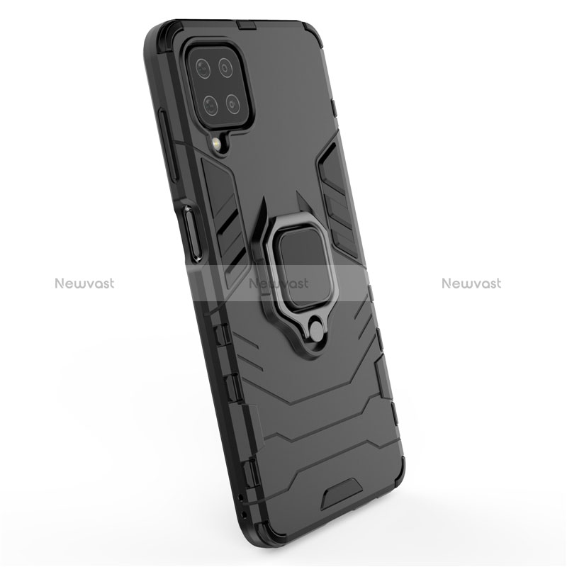Silicone Matte Finish and Plastic Back Cover Case with Magnetic Finger Ring Stand for Samsung Galaxy A12 Nacho