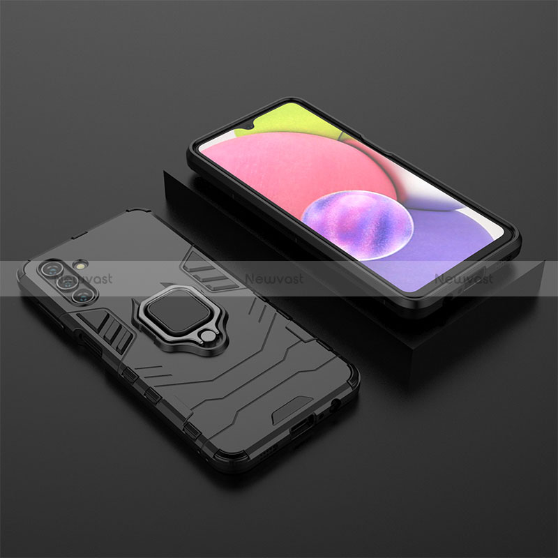 Silicone Matte Finish and Plastic Back Cover Case with Magnetic Finger Ring Stand for Samsung Galaxy A13 5G