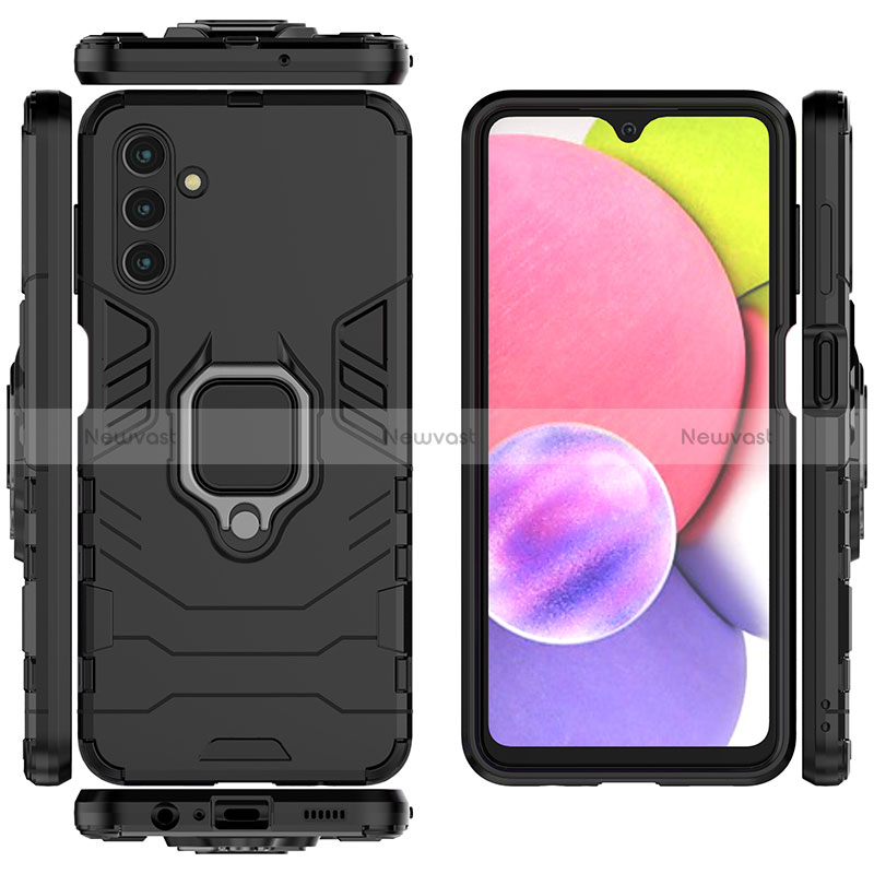 Silicone Matte Finish and Plastic Back Cover Case with Magnetic Finger Ring Stand for Samsung Galaxy A13 5G