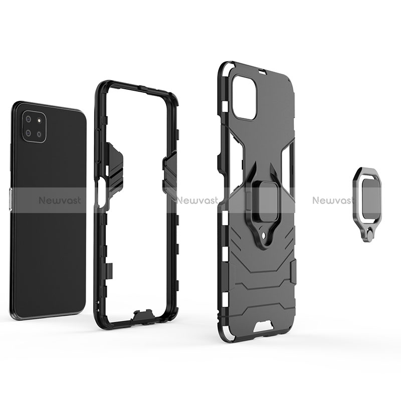 Silicone Matte Finish and Plastic Back Cover Case with Magnetic Finger Ring Stand for Samsung Galaxy A22s 5G