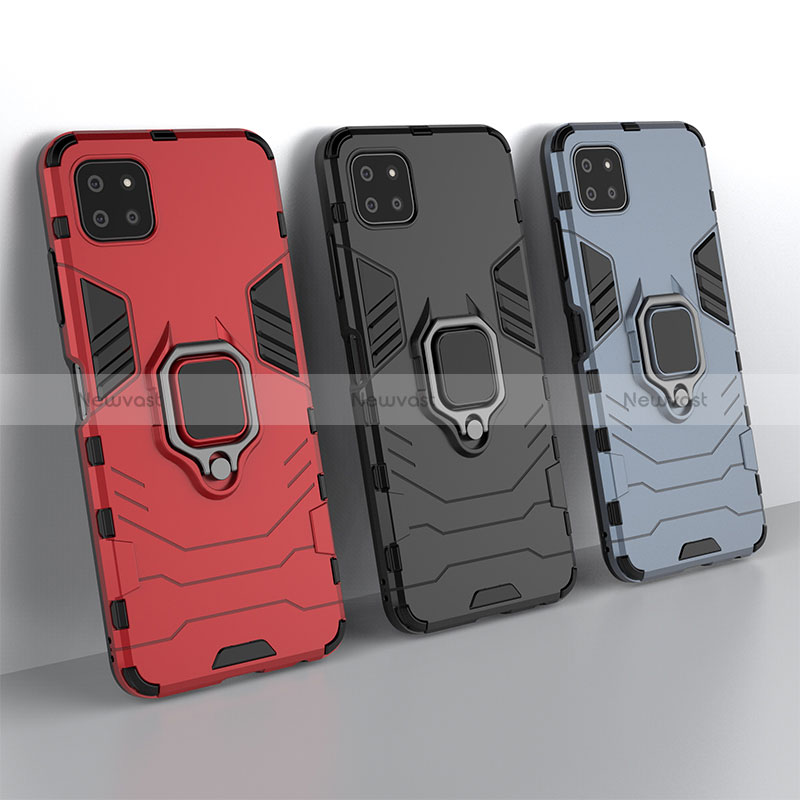 Silicone Matte Finish and Plastic Back Cover Case with Magnetic Finger Ring Stand for Samsung Galaxy A22s 5G