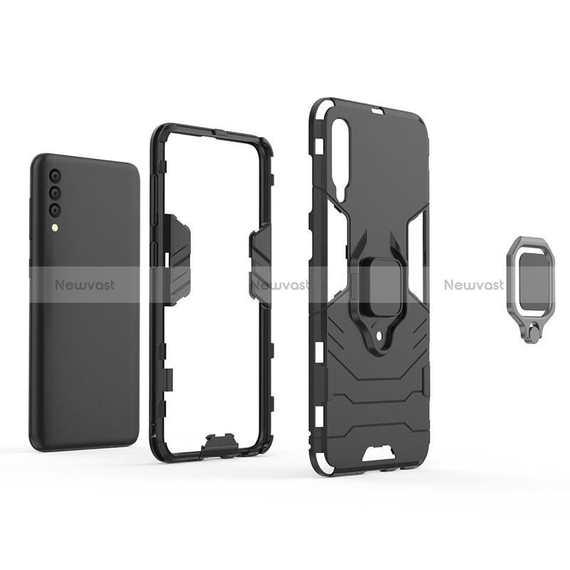 Silicone Matte Finish and Plastic Back Cover Case with Magnetic Finger Ring Stand for Samsung Galaxy A30S