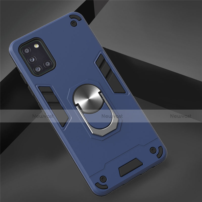 Silicone Matte Finish and Plastic Back Cover Case with Magnetic Finger Ring Stand for Samsung Galaxy A31