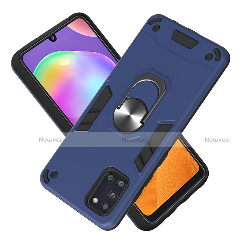 Silicone Matte Finish and Plastic Back Cover Case with Magnetic Finger Ring Stand for Samsung Galaxy A31