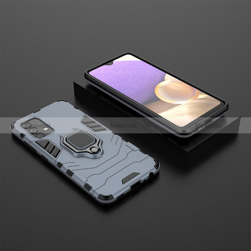 Silicone Matte Finish and Plastic Back Cover Case with Magnetic Finger Ring Stand for Samsung Galaxy A32 4G