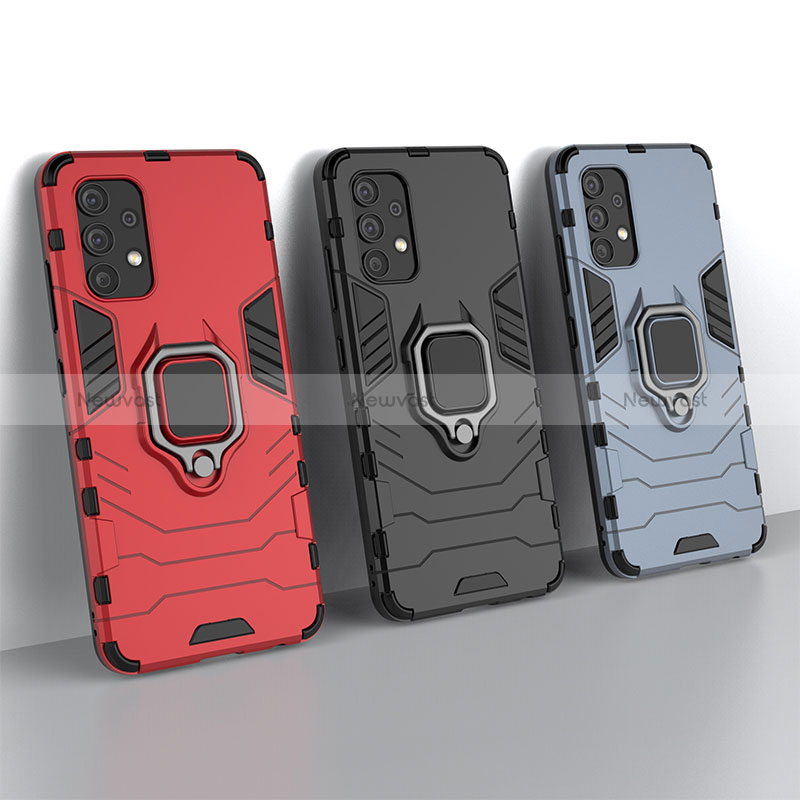 Silicone Matte Finish and Plastic Back Cover Case with Magnetic Finger Ring Stand for Samsung Galaxy A32 5G