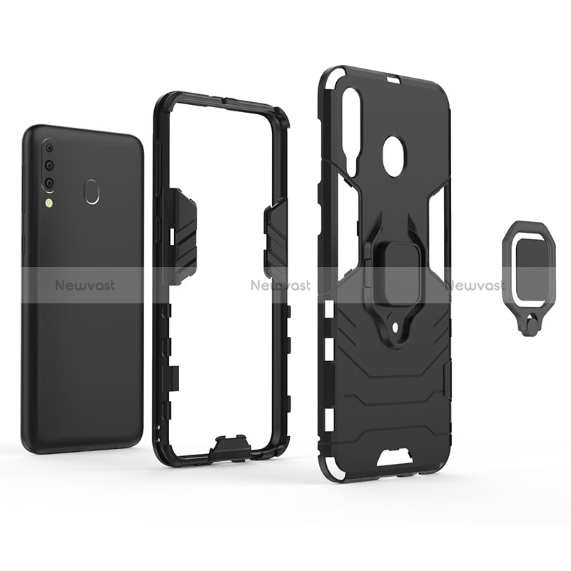 Silicone Matte Finish and Plastic Back Cover Case with Magnetic Finger Ring Stand for Samsung Galaxy A40s