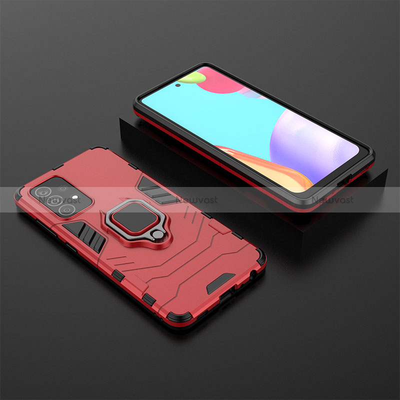 Silicone Matte Finish and Plastic Back Cover Case with Magnetic Finger Ring Stand for Samsung Galaxy A52 4G