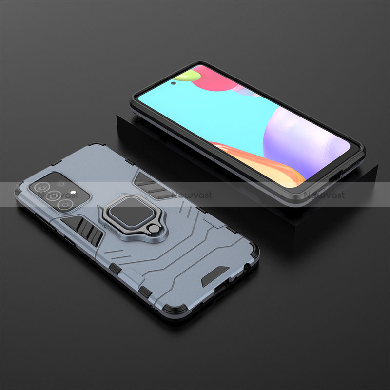 Silicone Matte Finish and Plastic Back Cover Case with Magnetic Finger Ring Stand for Samsung Galaxy A52 4G