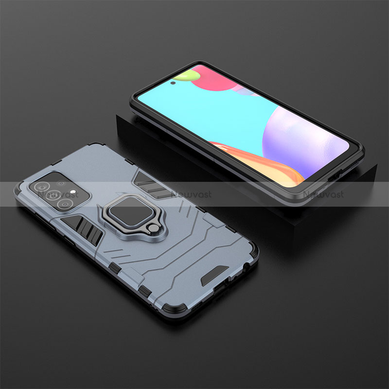 Silicone Matte Finish and Plastic Back Cover Case with Magnetic Finger Ring Stand for Samsung Galaxy A52 5G